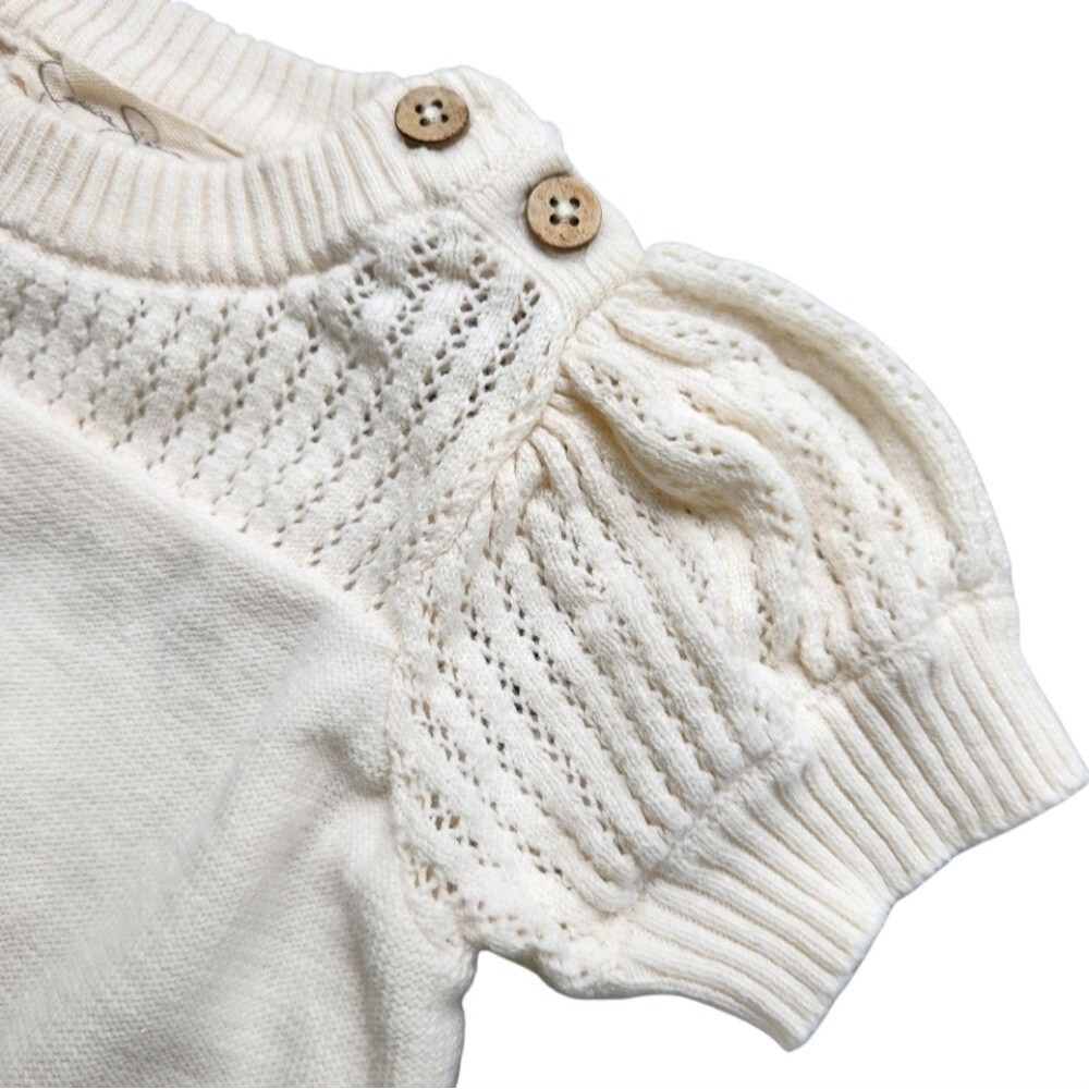 Jessica Simpson Baby Girls Cream Knit Sweater Top Puff Sleeves Size 3-6 Months - Picture 3 of 9